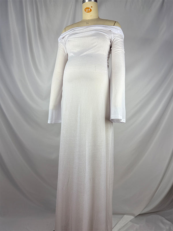 fotobeyou White Off Shoulder Backless Sheer Elegant Fashion Photoshoot Maternity Maxi Dress