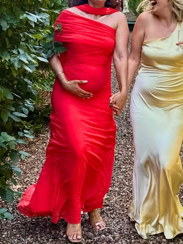 Fotobeyou Oblique Shoulder Ruched Maternity Photoshoot Maxi Dress