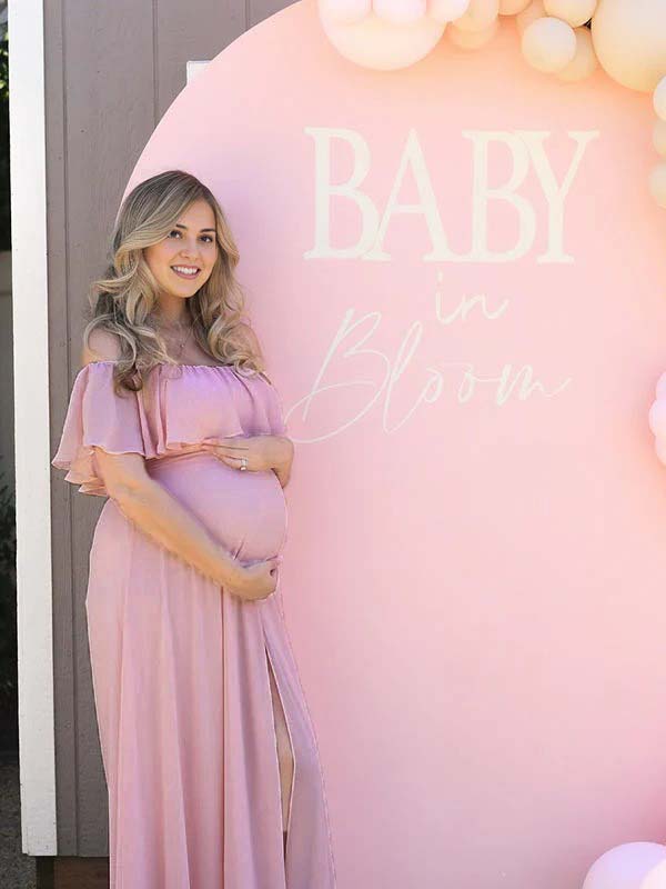 fotobeyou Flowy Chiffon Off Shoulder Ruffle Falbala Side Slit Big Swing Elegant Evening Gown Maternity Photoshoot Baby Shower Maxi Dress