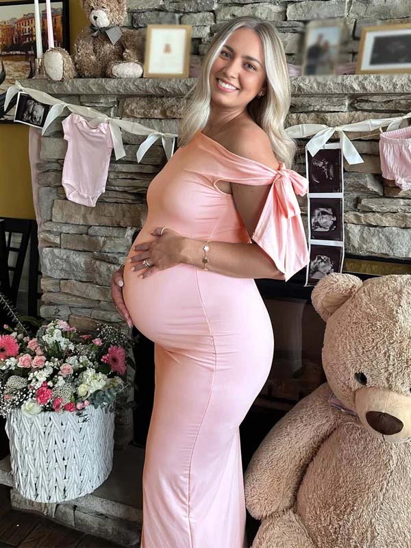 Pink Bowknot One Shoulder Elegant Maternity Baby Shower Maxi Dress