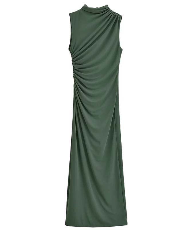 High Neck Ruched Maternity Baby Shower Maxi Dress