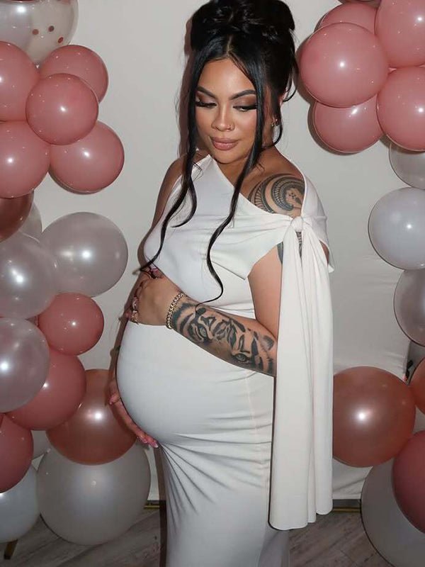 fotobeyou Strap Ties One Shoulder Mermaid Bodycon Elegant Photoshoot Baby Shower Maternity Maxi Dress