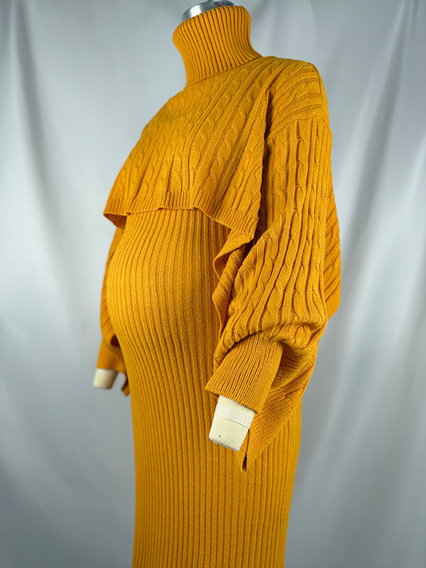 fotobeyou Solid Color Knitting 2-in-1 Bodycon Baby Shower Maternity Sweater Midi Dress