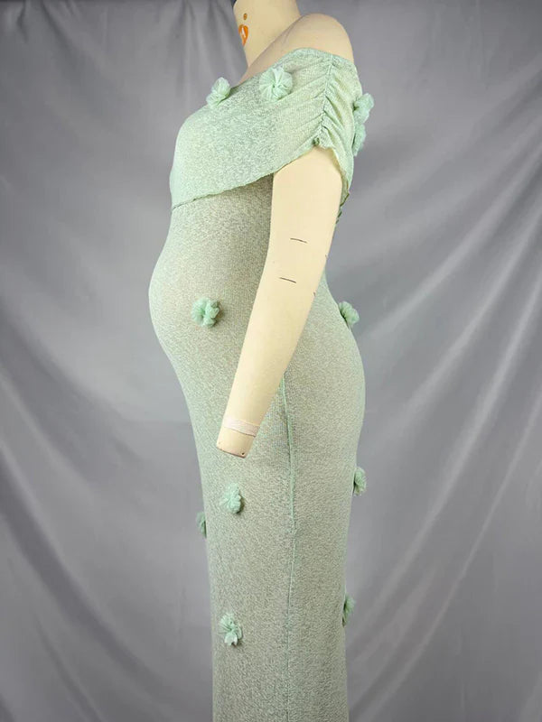 Matcha 3D Flowers Off Shoulder Plus Size Baby Shower Maternity Maxi Dress