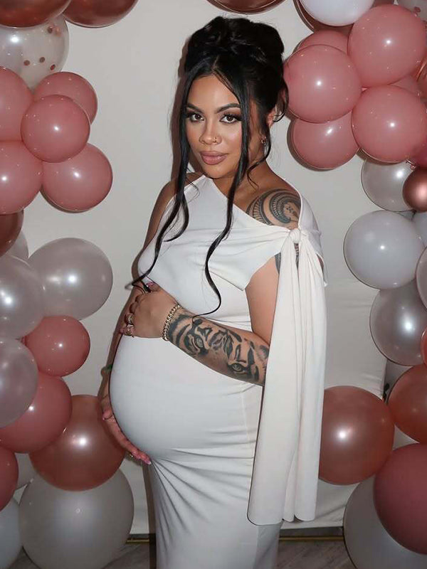 fotobeyou Strap Ties One Shoulder Mermaid Bodycon Elegant Photoshoot Baby Shower Maternity Maxi Dress