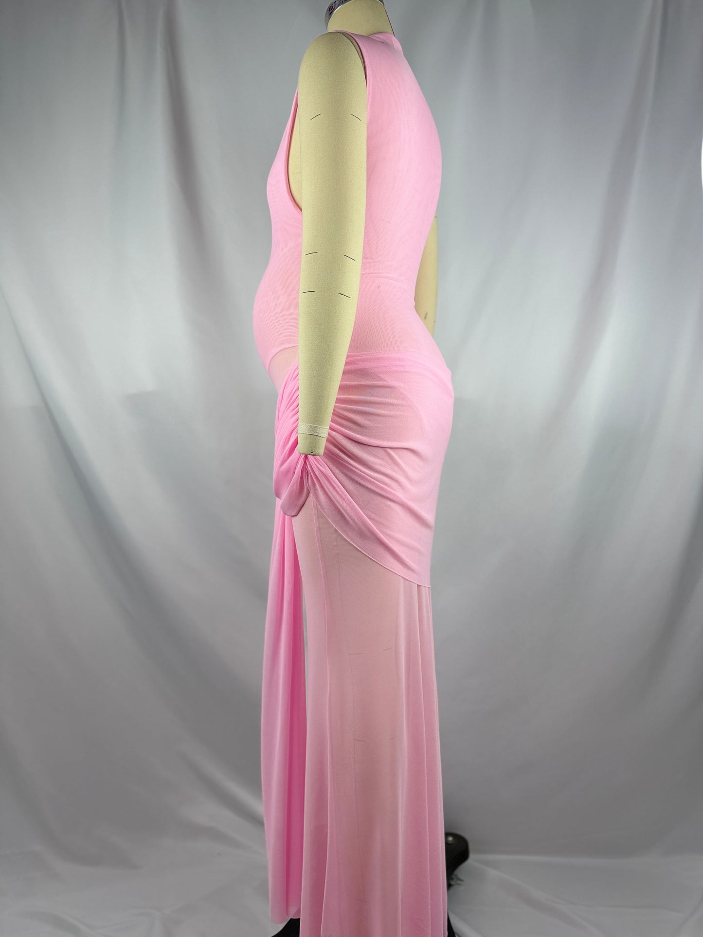 fotobeyou Pink Lace-up Pennant Grenadine Banquet Party Baby Shower Maternity Photoshoot Maxi Dress