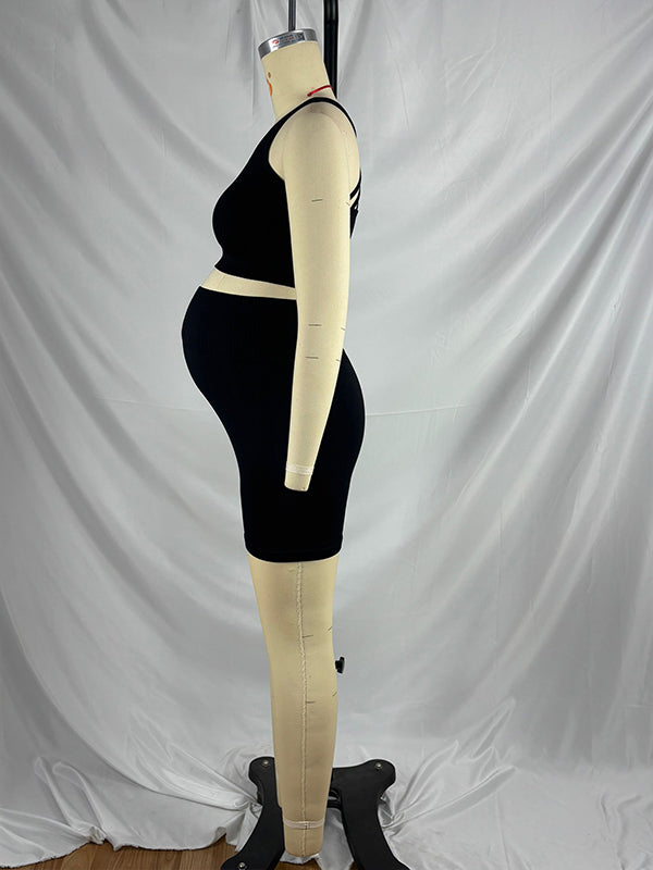 fotobeyou Over Belly Comfy Short Leggings Stretchy Maternity Two Piece Yoga Set
