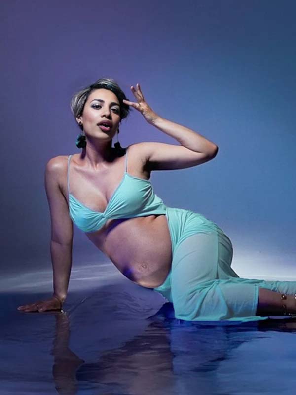 Blue Mesh Cut Out Crop Side Slit Cami Sheer Maternity Maxi Dress