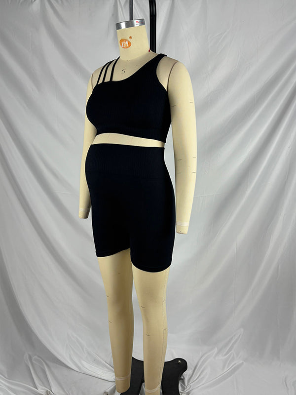 fotobeyou Over Belly Comfy Short Leggings Stretchy Maternity Two Piece Yoga Set