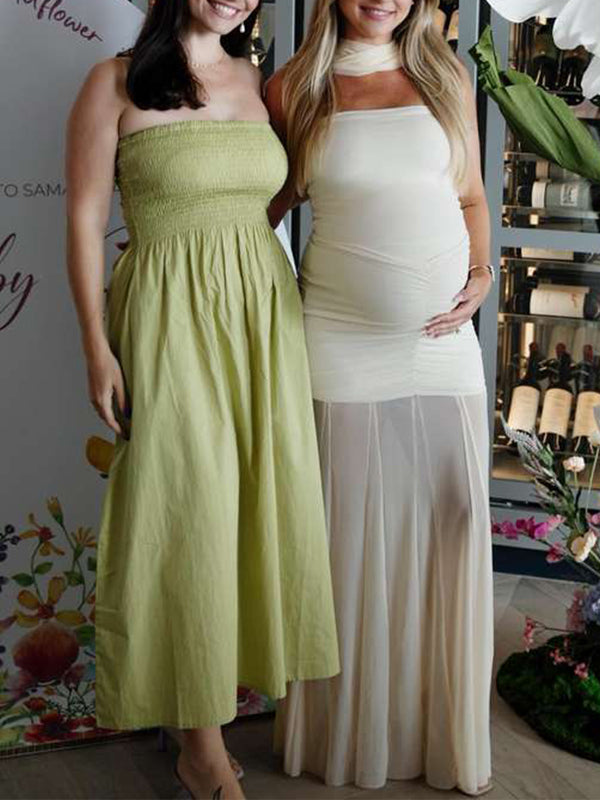 fotobeyou Sheer Mesh Ruched Bandeau Off Shoulder Long Sleeve Mermaid Elegant Cocktail Party Gown Maternity Photoshoot Baby Shower Maxi Dress