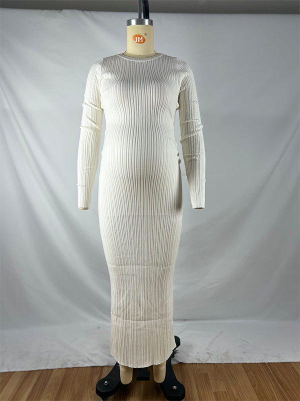 fotobeyou Knit Solid Color Elegant Photoshoot Baby Shower Maternity Maxi Sweater Dress