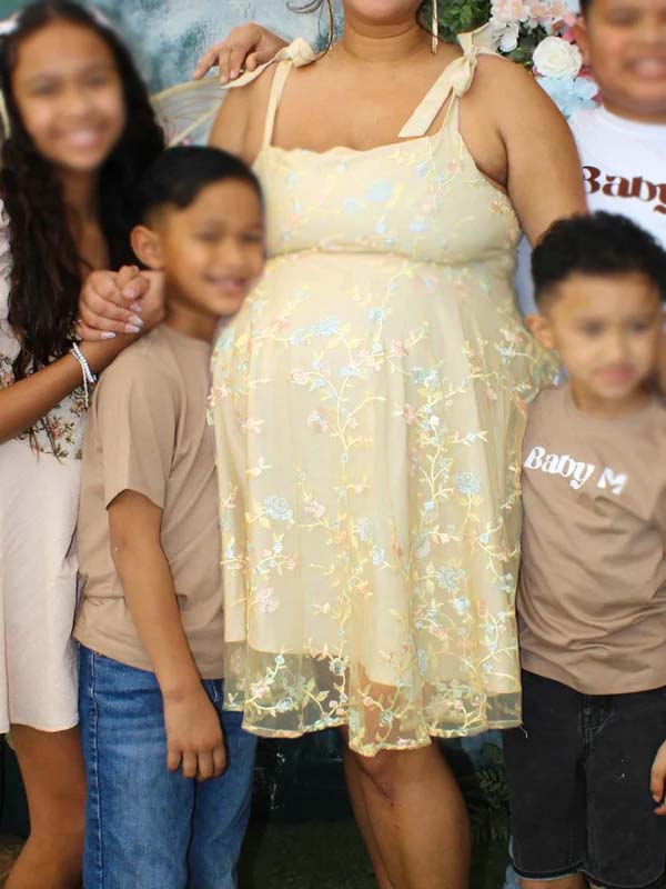 fotobeyou Apricot lace-up Embroidery Stamp Duty Maternity Baby Shower Mini Dress