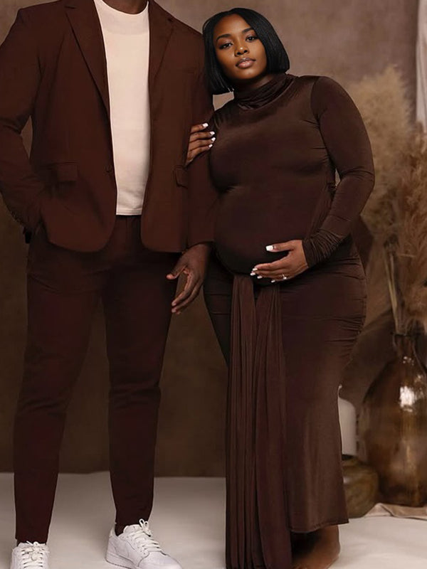 fotobeyou Belt Splicing Ruched Draped Bodycon Mermaid Photoshoot Maternity Maxi Dress