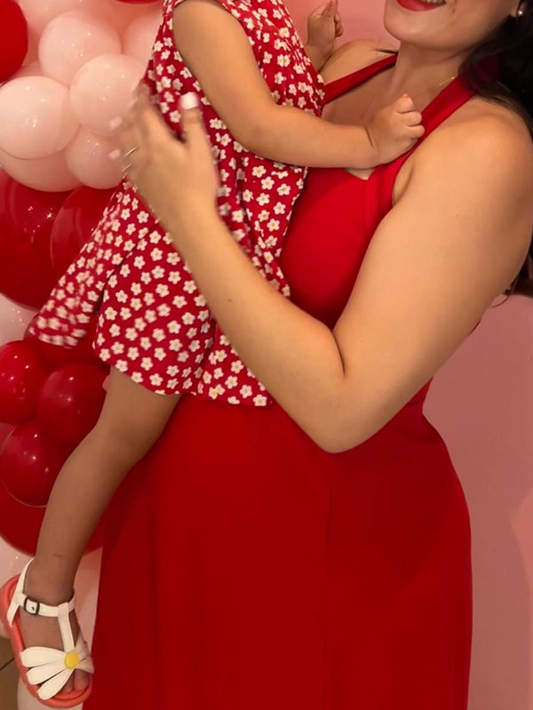 Fotobeyou Red Halter Neck Open Back Maternity Baby Shower Maxi Dress