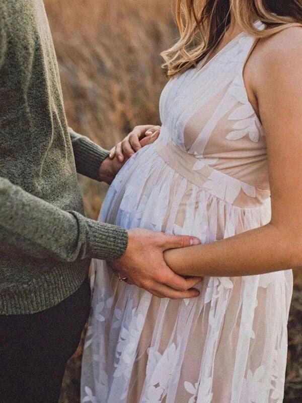 fotobeyou White Lace Boho Maxi Maternity Photoshoot Dress Specially Designed for Outdoor and Beach Maternity Photography Gowns