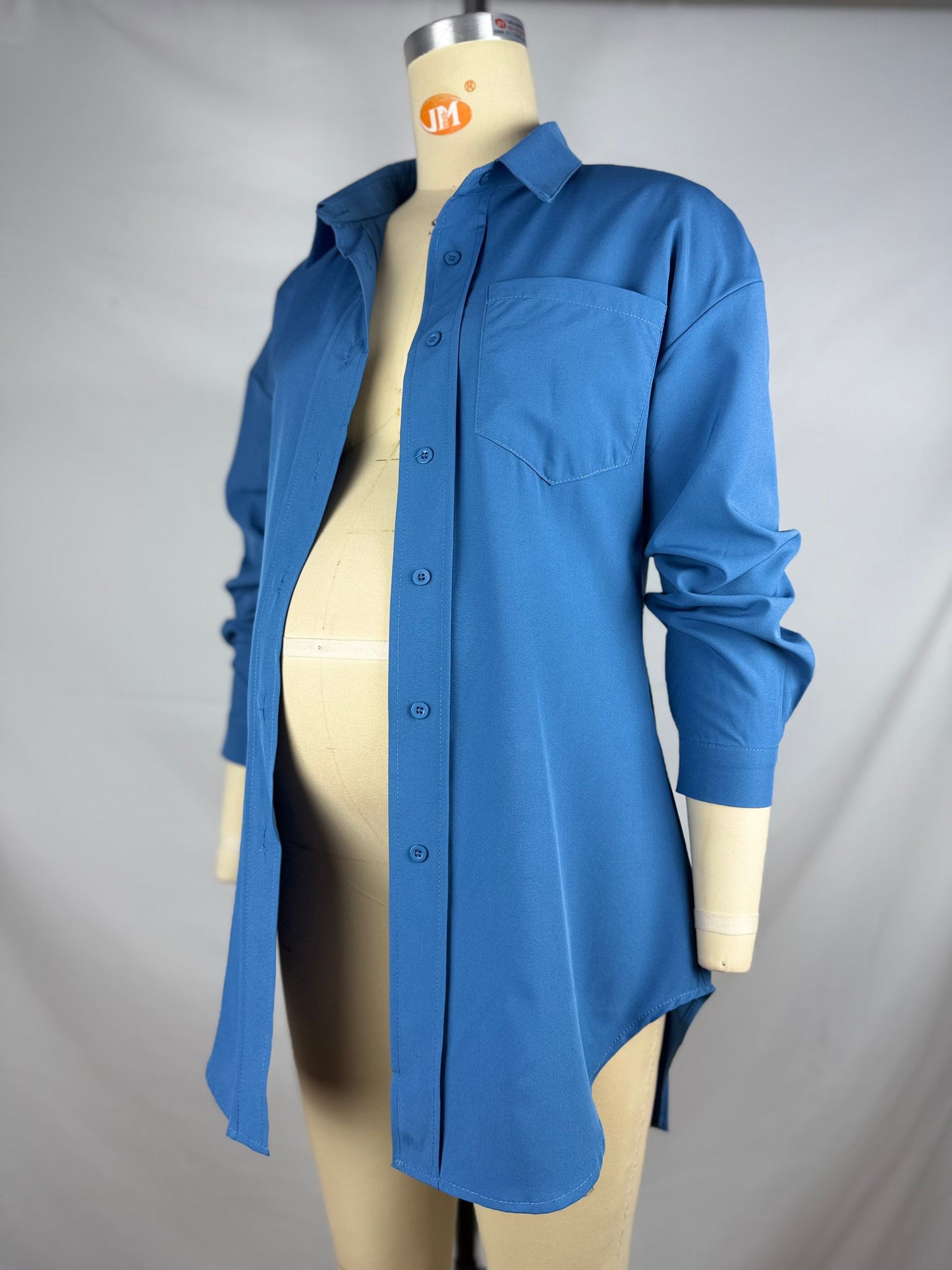 fotobeyou Blue Buttons Irregularly Leisure Basic Maternity Photoshoot Shirt