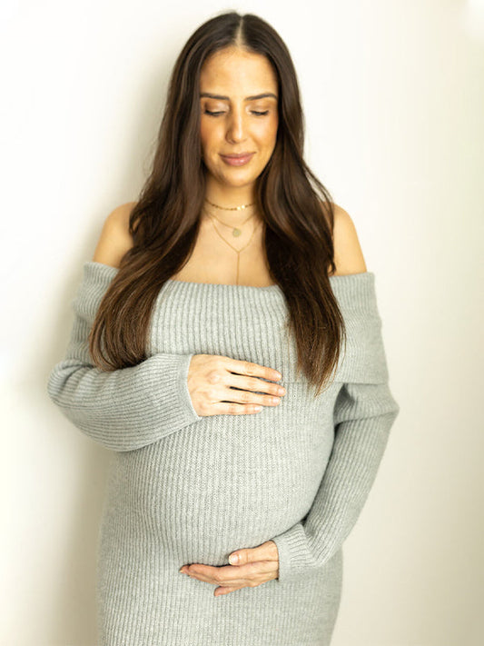 fotobeyou Off Shoulder Solid Color Mermaid Bodycon Elegant Photoshoot Maternity Maxi Sweater Dress