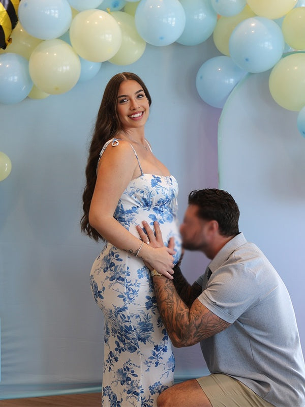 fotobeyou Lace-up Spaghetti Strap Stamp Duty Party Banquet Baby Shower Maternity Photoshoot Maxi Dress