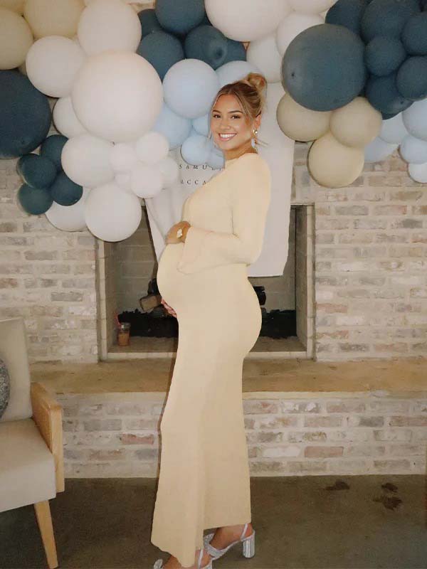 fotobeyou Pleated Flare Sleeve Mermaid Baby Shower Maternity Maxi Dress