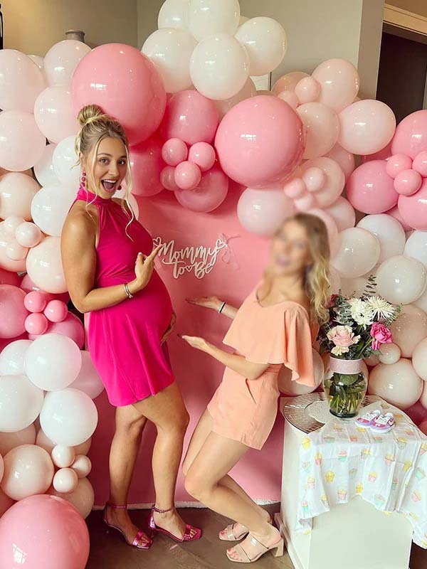 fotobeyou Rose Carmine Open Back Halter Neck Buttons Ceremony  Banquet Maternity Photoshoot Mini Dress