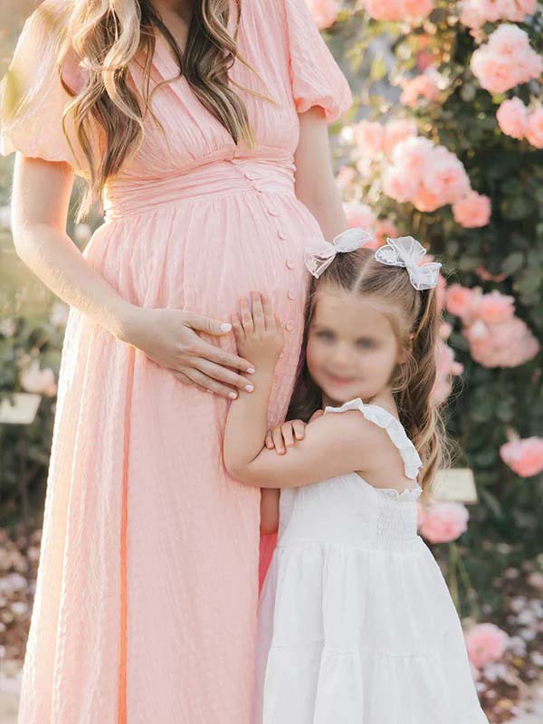 Single Breasted A-Line Slit Sweet Maternity Photoshoot Maxi Dress