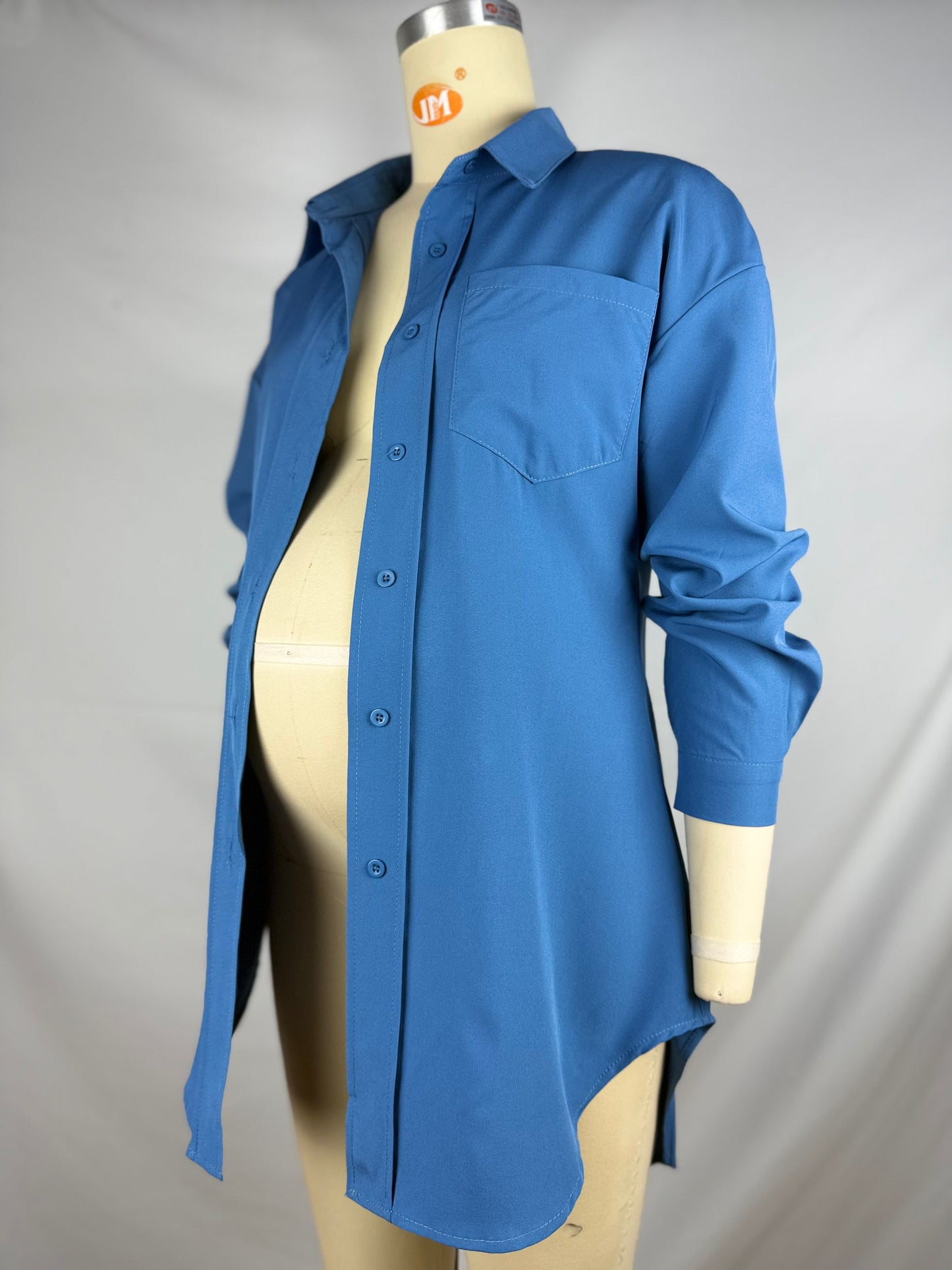 fotobeyou Blue Buttons Irregularly Leisure Basic Maternity Photoshoot Shirt