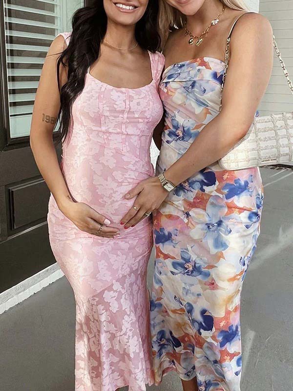 fotobeyou Pink Lace Ruched Corset High-low Tank Mermaid Elegant Cocktail Gown Maternity Baby Shower Maxi Dress
