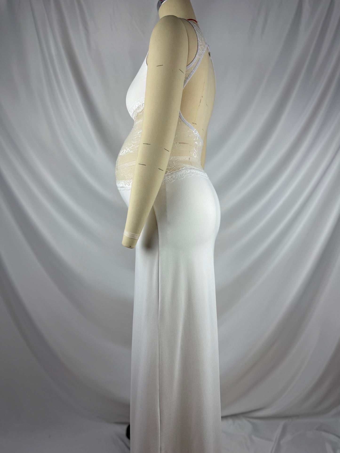 White Splicing Lace Backless Bodycon Maternity Photoshoot Maxi Dress