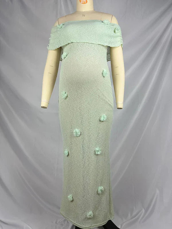 Matcha 3D Flowers Off Shoulder Plus Size Baby Shower Maternity Maxi Dress