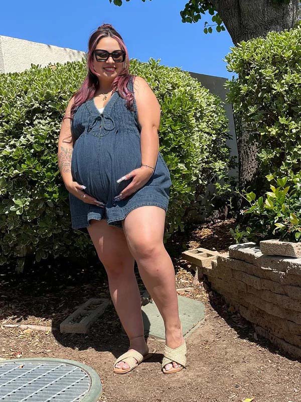 fotobeyou Dark Blue Bow Pockets Draped Denim Daily Going Out Maternity Jumpsuit
