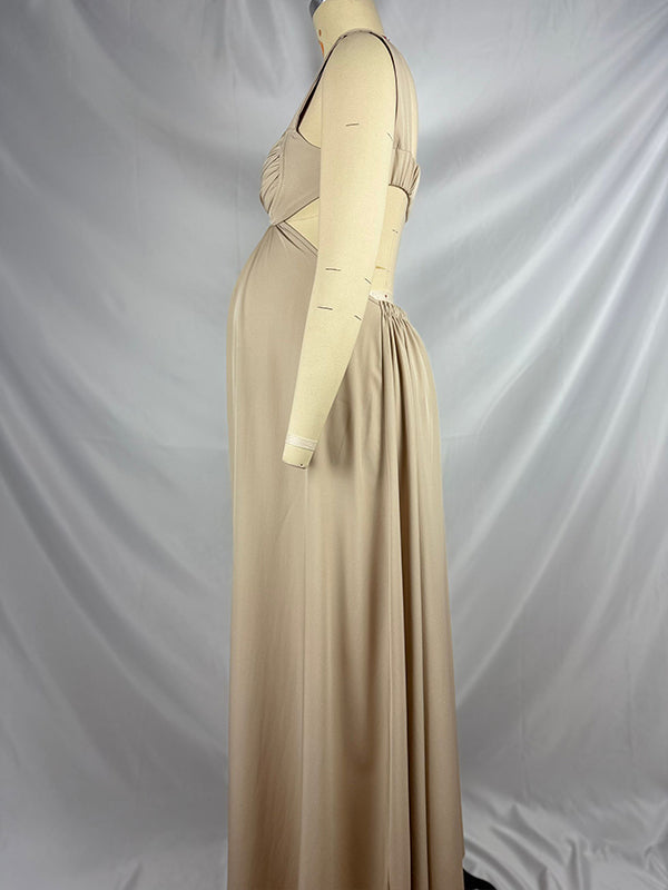 fotobeyou Apricot Backless Big Swing Flowy Elegant Photoshoot Maternity Baby Shower Maxi Dress