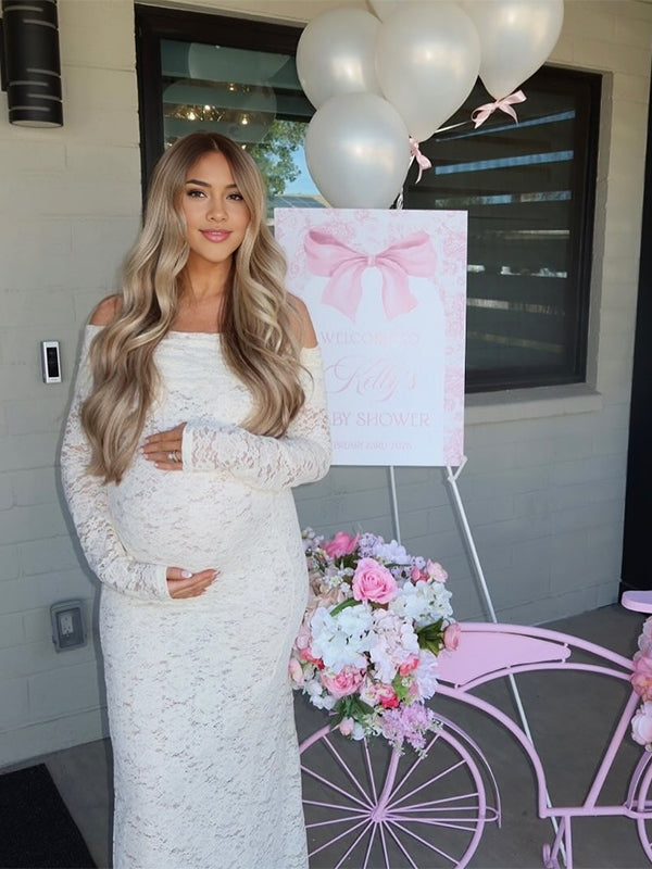 fotobeyou White Lace Off Shoulder Side Slit Bodycon Elegant Wedding Gown Maternity Baby Shower Maxi Dress