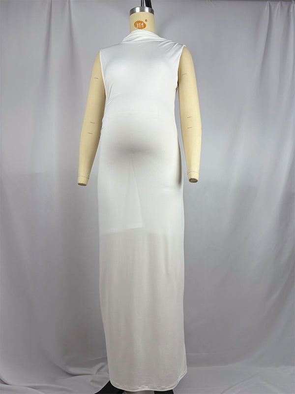 High Neck Ruched Maternity Baby Shower Maxi Dress
