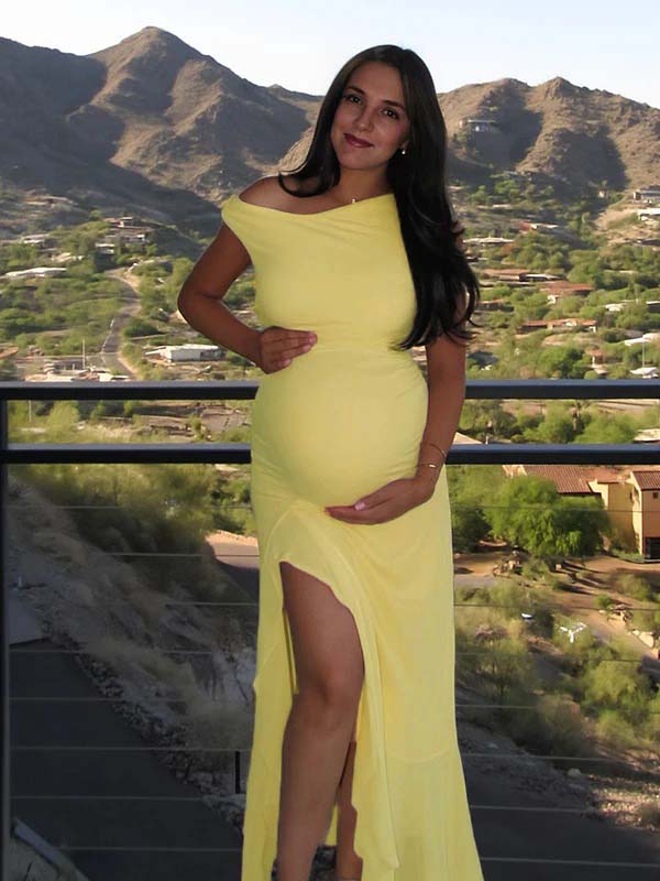 fotobeyou Yellow Mesh Ruffle One Shoulder Side Slit Maternity Maxi Dress