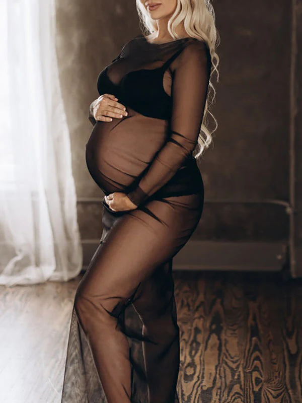 fotobeyou Black Tulle Pregnancy Dress Grenadine Sheer?Maternity?Photoshoot Dress