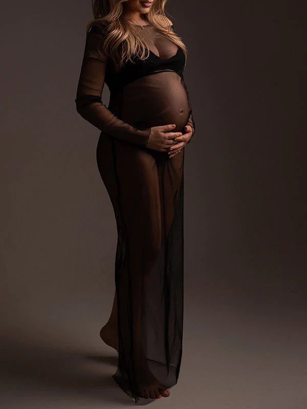 fotobeyou Black Tulle Pregnancy Dress Grenadine Sheer?Maternity?Photoshoot Dress