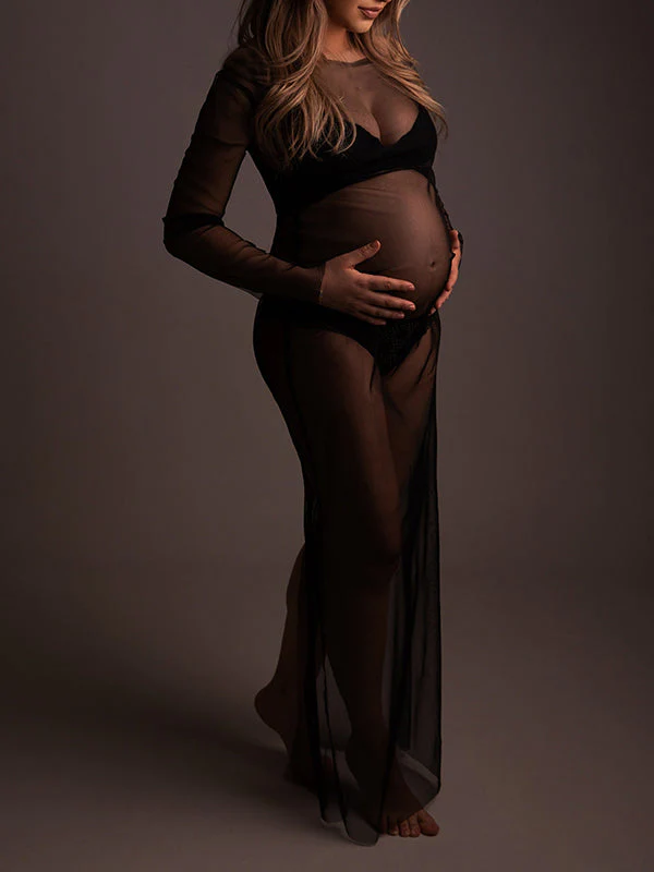 fotobeyou Black Tulle Pregnancy Dress Grenadine Sheer?Maternity?Photoshoot Dress