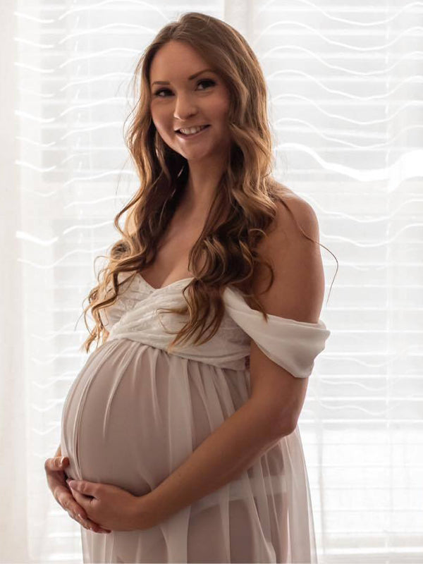 fotobeyou Off-shoulder Grenadine Cross Chest Maternity Dresses For Photoshoot Maxi Dress