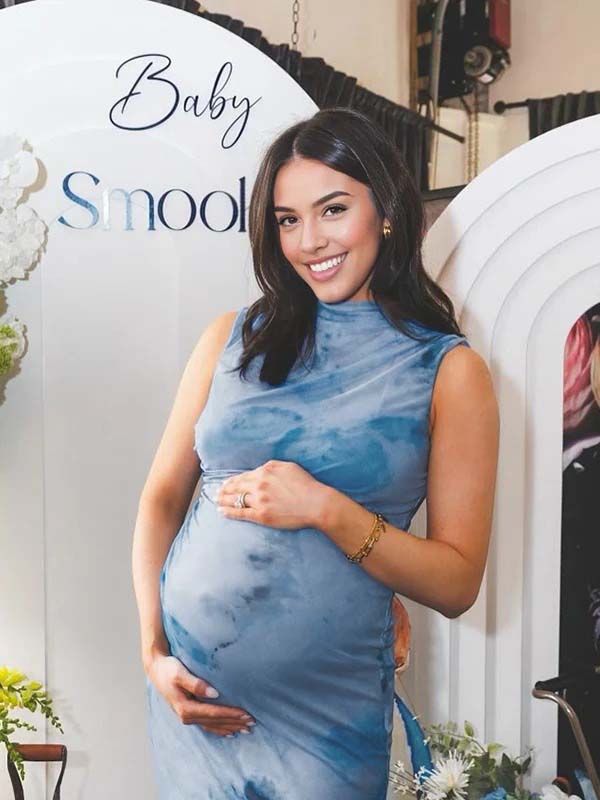 fotobeyou Blue Ruffle Grenadine Flowers Bodycon Elegant Maternity Photoshoot Baby Shower Maxi Dress