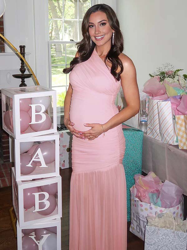 One Shoulder Mesh Ruched Mermaid Evening Gown Maternity Maxi Dress