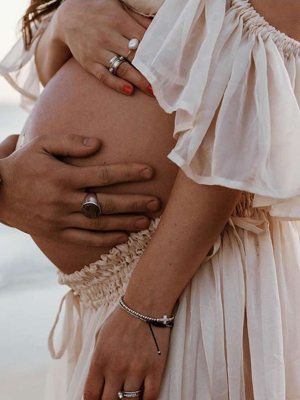 fotobeyou Solid Color Bohemian Off Shoulder Backless Ruffle 2 piece set Photoshoot Maternity Maxi Dress