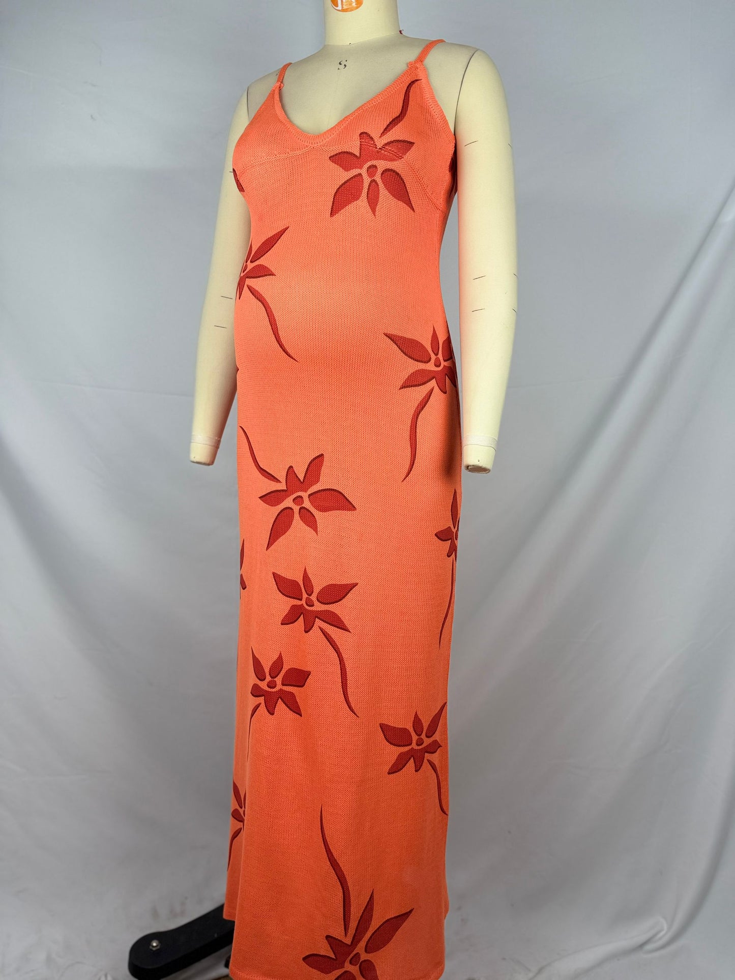 fotobeyou Nacarat Striped Stamp Bodycon Vacation Beach Maternity Photoshoot Maxi Dress