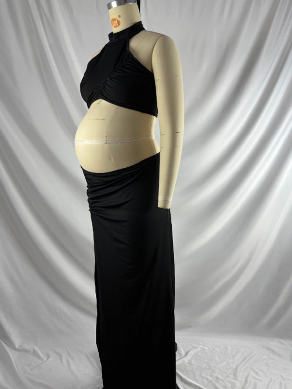 fotobeyou Side Slit Halter Neck Two Piece Maternity Photoshoot Maxi Dress