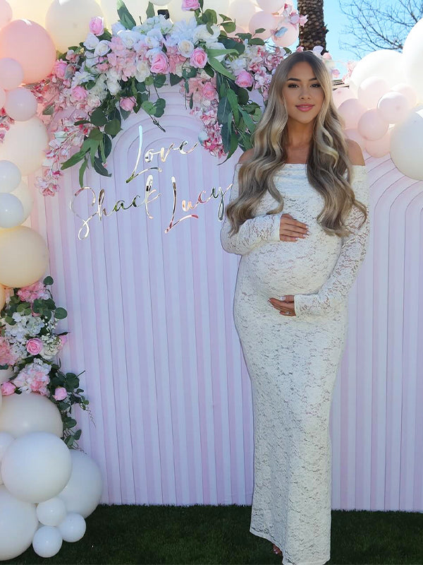fotobeyou White Lace Off Shoulder Side Slit Bodycon Elegant Wedding Gown Maternity Baby Shower Maxi Dress