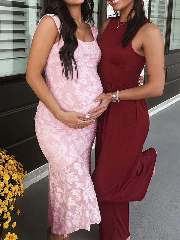 fotobeyou Pink Lace Ruched Corset High-low Tank Mermaid Elegant Cocktail Gown Maternity Baby Shower Maxi Dress