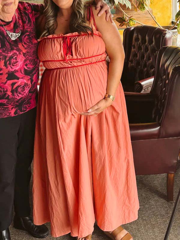 fotobeyou Red Lace-up Spaghetti Strap Ruched Daily Going out Baby Shower Maternity Photoshoot Maxi Dress