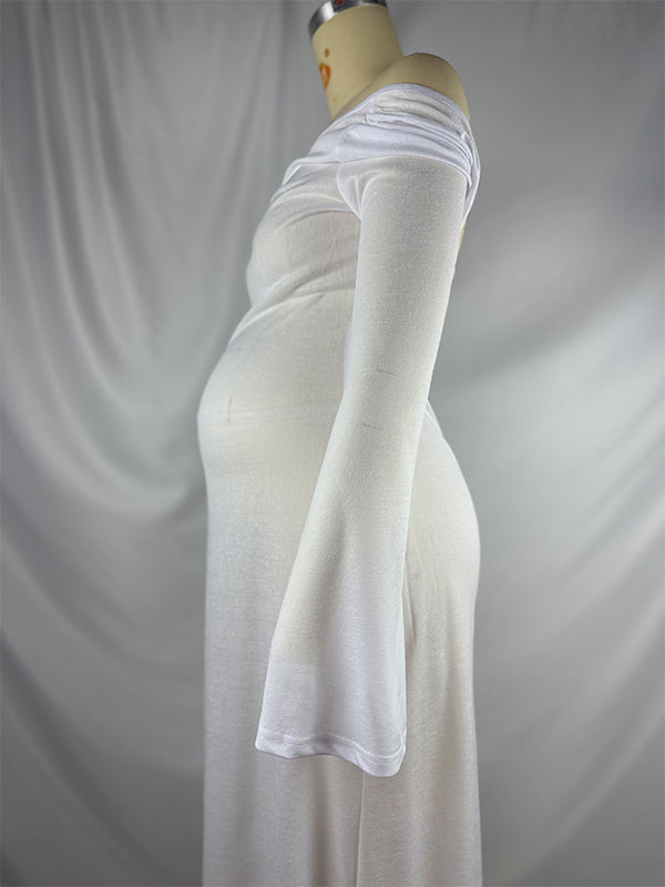fotobeyou White Off Shoulder Backless Sheer Elegant Fashion Photoshoot Maternity Maxi Dress