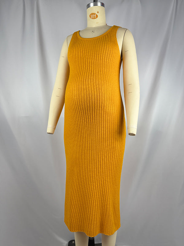 fotobeyou Solid Color Knitting 2-in-1 Bodycon Baby Shower Maternity Sweater Midi Dress