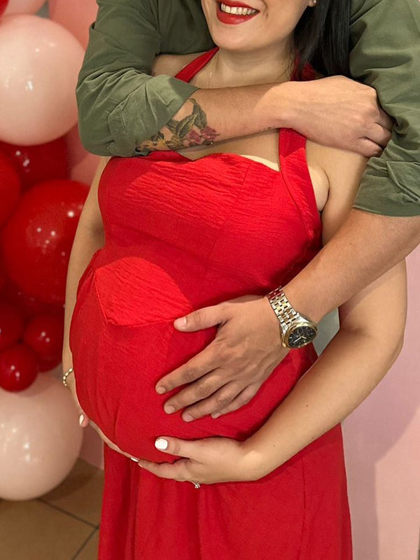 Fotobeyou Red Halter Neck Open Back Maternity Baby Shower Maxi Dress