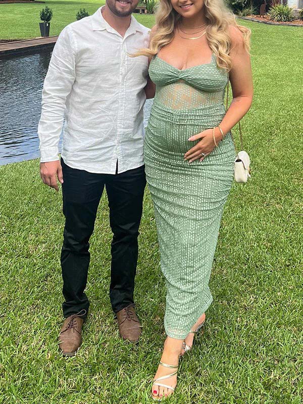 fotobeyou Green Boohoo Lace Cut Out Sheer Bodycon Elegant Cocktail Maternity Photoshoot Baby Shower Maxi Dress